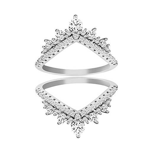 Uloveido 925 sterling silver round cz corona di fidanzamento anello guardia enhancer 2 pz v-forma stack anelli set y1027, cristallo, zirconia cubica