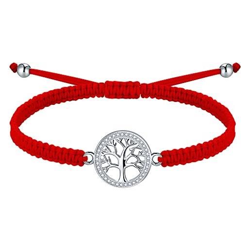 J.Endéar bracciale corda rossa fortunata, bracciale albero della vita argento 925 zircone per donna, gioielli intrecciati fatti a mano ragazze, bracciale adolescente regolabile