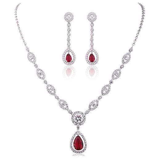 Gulicx - set di gioielli con orecchini e pendente, placcati in argento con zircone cubico aaa, da donna. , placcato oro, colore: red, cod. At1b
