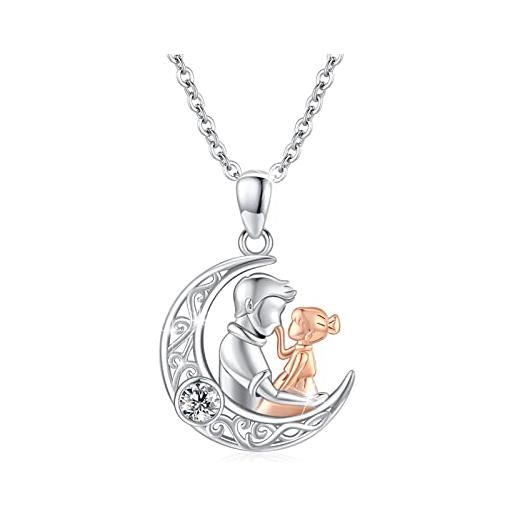 MEDWISE collana con ciondolo a forma di padre e figlia, in argento sterling 925, con ciondolo a forma di luna, per donne, ragazze, figlia, regalo di compleanno, argento sterling