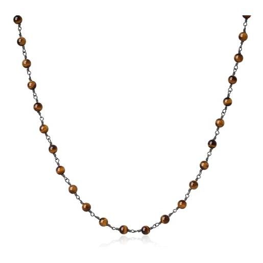 COAI collana rosario unisex con perle in occhio di tigre marrone e catena in rame