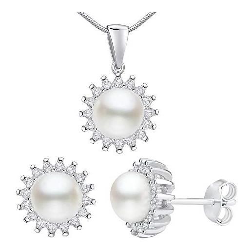 SILVEGO parure di gioielli da donna in argento 925 con la perla bianca naturale