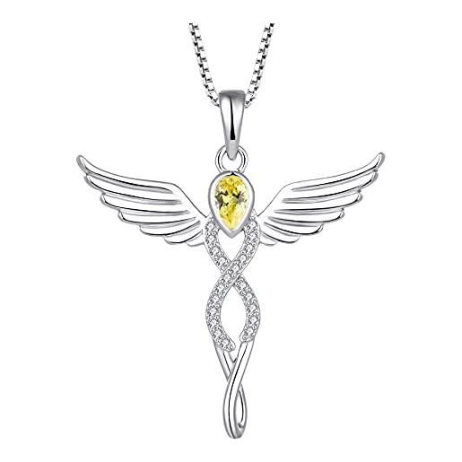 FJ collana croce ala d'angelo argento 925 collana con ciondolo angelo custode collana infinito citrino novembre pietra portafortuna gioielli regalo per donna