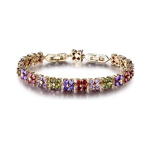GULICX - braccialetto tennis con cristalli, con semplici elementi quadrati in stile romano, placcato in oro con zirconi, da donna, colore: multicolore, cod. L109c