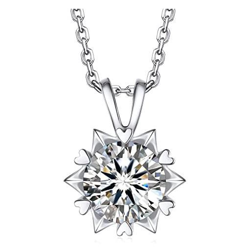 MomentWish collana fiocco di neve, 2ct moissanite punto luce collana per donna d colore vvs1 simulato diamante 925 argento sterling