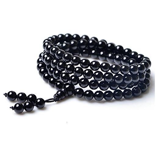 COAI bracciale collana japa mala 108 perle onice nera rosario buddista di pietre dure