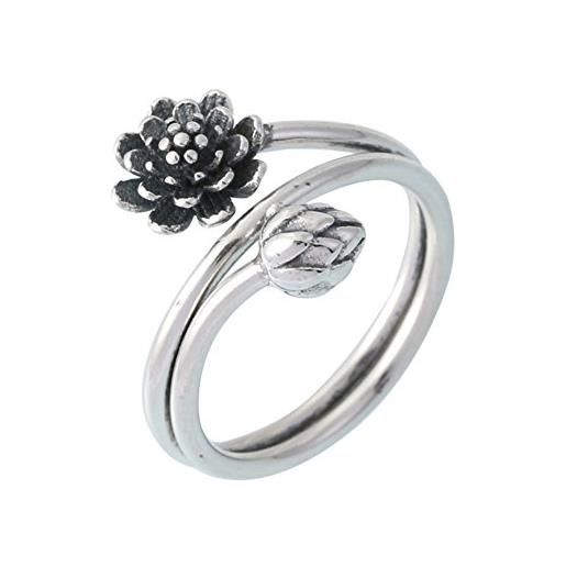 Helen de Lete - anello aperto in argento sterling con loto nero