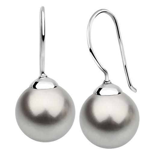 Nenalina, orecchini da donna con perle, perla 12 mm, grigio, argento sterling 925, 842404-193