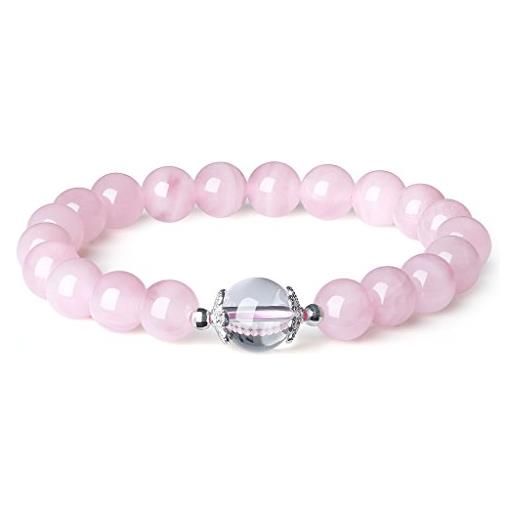 COAI bracciale yoga da donna con perle in quarzo rosa naturale per il bilanciamento energetico