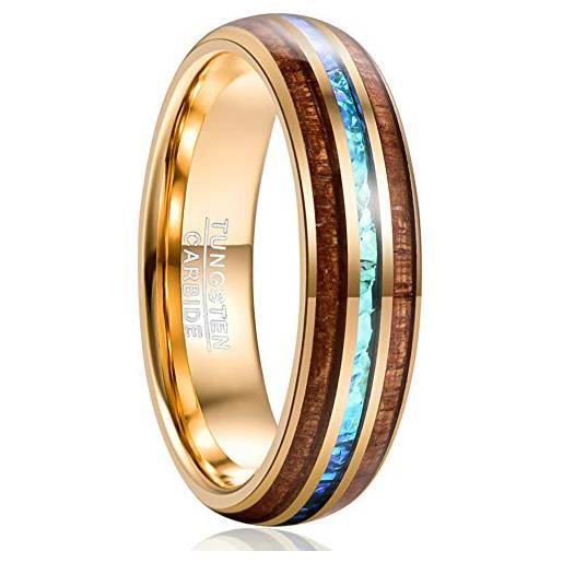 VAKKI 6mm oro uomini/donne anelli di tungsteno in opale e intarsio in legno per fidanzamento matrimonio lifestyle taglia 21.5