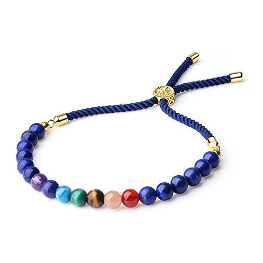 COAI bracciale da donna con perle in lapislazzuli e pietre chakra, bracciale regolabile con laccio in nylon e chiusura amuleto albero della vita