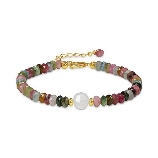 COAI bracciale da donna in cristalli di tormalina colorata sfaccettata con perla in pietra di luna