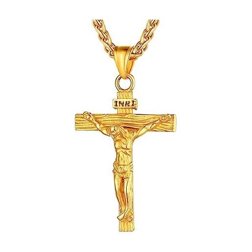 U7 collana croce uomo, acciaio con gesù cristo, vintage oro 18k ciondolo, crocifisso donna amuleto religioso, idee regalo