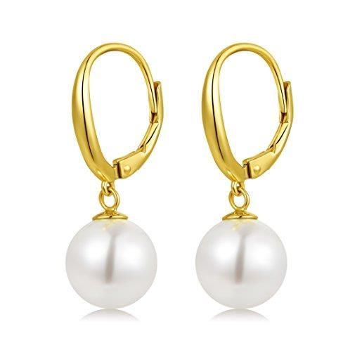 Jiahanzb orecchini donna perle perla oro rosa bianco donna orecchini argento sterling 925 orecchini pendenti donna perle grandi anallergici 10mm