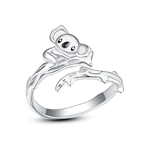KINGWHYTE anello a forma di pinguino, giraffa/koala, in argento sterling 925, con simpatico animale, con incisione a pinguino, regolabile, per mamma, regali pinguino, argento sterling