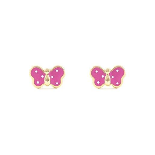 Monde Petit orecchini per bambini farfalla rosa - oro giallo 9k (375)