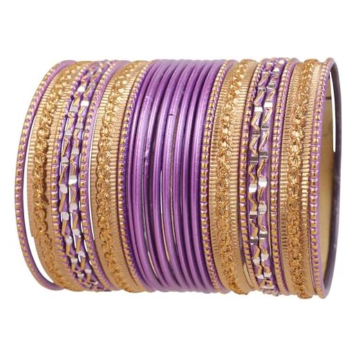 Touchstone nuovo colorful 2 dozen bangle collection indiano bollywood lega di metallo strutturato colore viola designer gioielli bangle bracciali set di 24 in tono oro antico per le donne. 