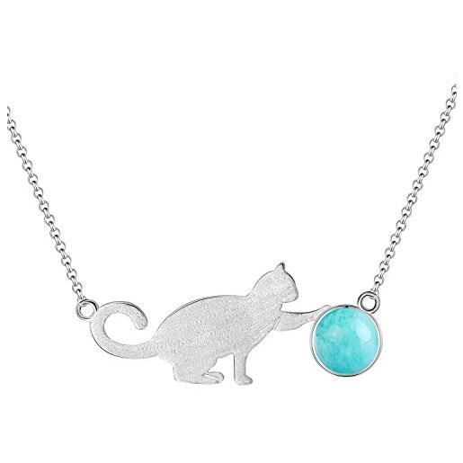 Springlight ✦ regalo san valentino collana donna in argento sterling s925 con ciondolo a forma di gatto che gioca palle con collane lunghezza catena 43cm, gioielli donna regalo donna. 