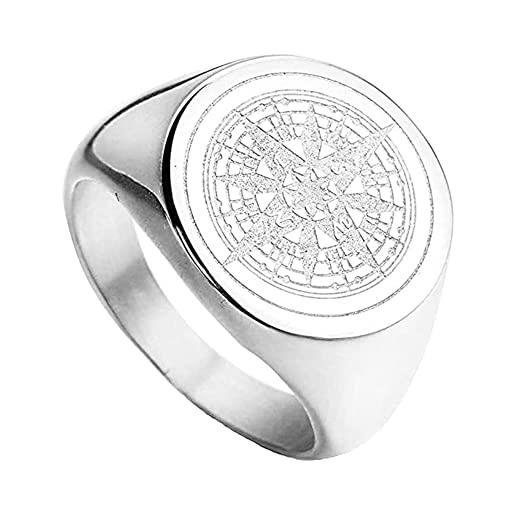 PAURO anello uomo acciaio inossidabile retro misterioso bussola tonda signet star argento misura 31