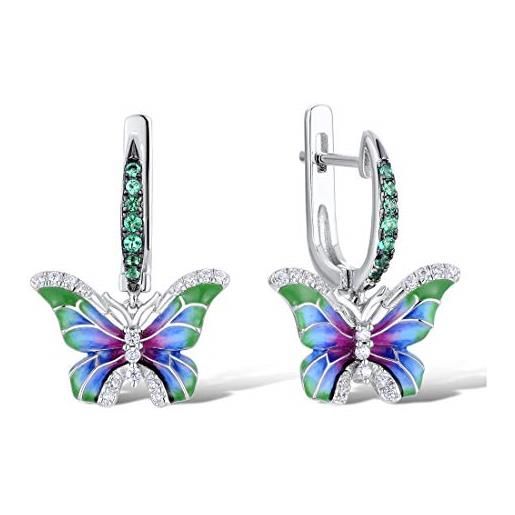Namana eleganti orecchini pendenti a forma di farfalla in argento sterling 925, orecchini smaltati verdi per donna e ragazza, orecchini a farfalla con zirconi e dettagli smaltati