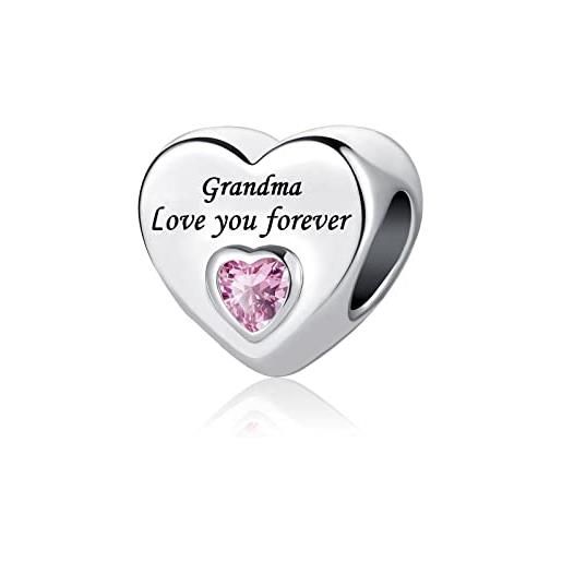 LSxAB charm con cuore rosa love you forever per mamma e figlia, nonna, compatibile con braccialetti pandora, rame, nessuna pietra preziosa