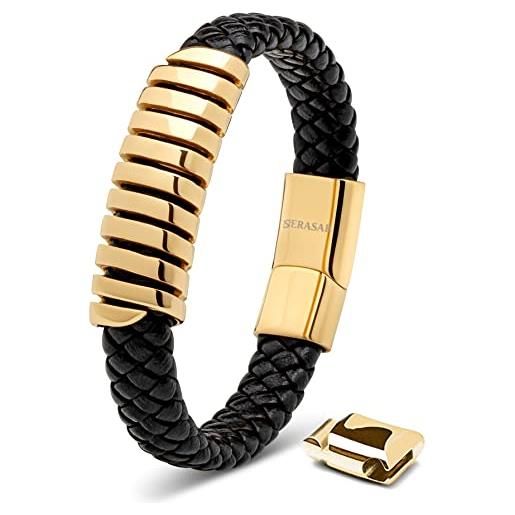 SERASAR regalo uomo braccialetto uomo 23cm oro bracciale pelle cuoio regolabile magnetico inox bracciali braccialetti perline bracialetto cinturino braciale bambino bracelet braciale nere accessori
