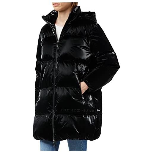 Tommy Hilfiger metallic down puffer coat ww0ww35935 cappotti in tessuto, nero (black), m donna