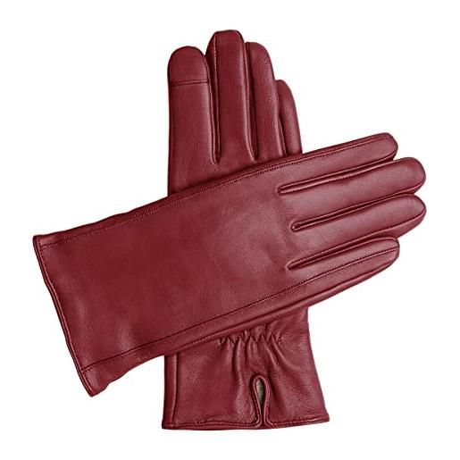 Downholme guanti pelle per touschscreen - guanti invernali donna con fodera in cashmere (rosso borgogna, xs)