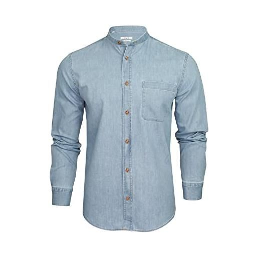 Xact camicia 6.6 oz denim da uomo con collo alla coreana/grandad, a maniche lunghe, vestibilità regolare (light blue denim) m