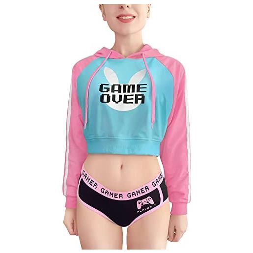 LittleForBig donna bunnywatch cosplay gaming casual regular fit manica lunga coulisse cropped cappuccio giacca rosa s