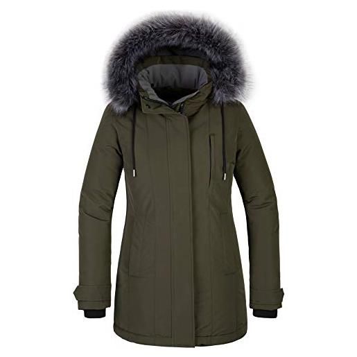 CHIN·MOON cappotto foderato imbottito cappotto con cappuccio con pelliccia coat hood warm windproof giacca pesante impermeabile donna verde militare l