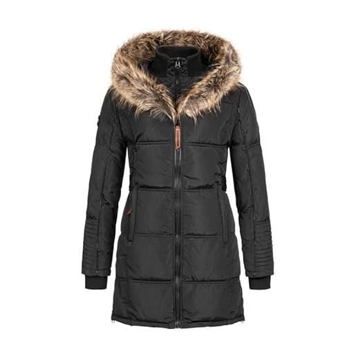 Geographical Norway beautiful lady distribrands - parka caldo da donna - cappotto cappuccio di pelliccia finta - giacca a vento invernale - giacca lunga fodera - regalo donna (nero s)