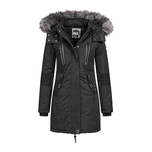 Geographical Norway coraly lady distribrands - cappotto invernale da donna a maniche lunghe con colletto in finta pelliccia elegante alla moda casual (nero xl)