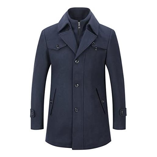 YOUTHUP cappotto da uomo in lana invernale calda lungo giacca spessa parka trench coat blu navy, m