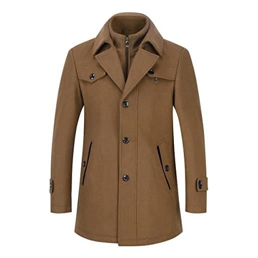 YOUTHUP cappotto da uomo in lana invernale calda lungo giacca spessa parka trench coat grigio, s