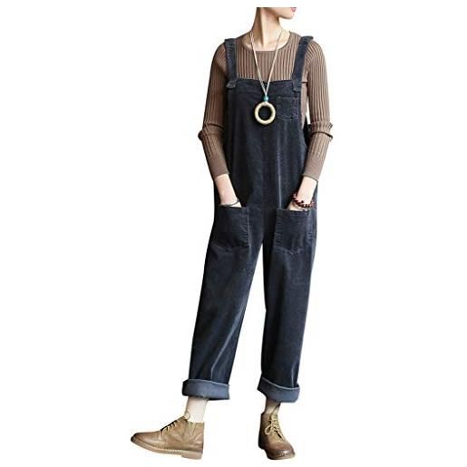 Bigassets donna cotone tute velluto a coste playsuit pantaloni salopette con tasche white