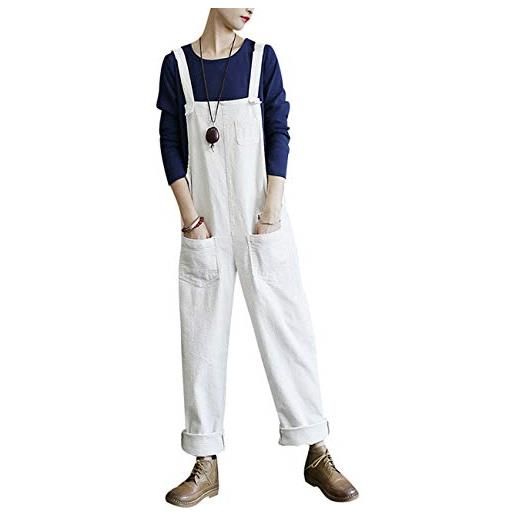 Bigassets donna cotone tute velluto a coste playsuit pantaloni salopette con tasche grey