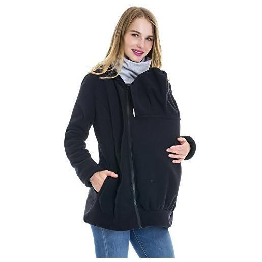 Smallshow giacca portabebè 3 in 1 in pile con zip felpe con cappuccio maternità stile canguro black l