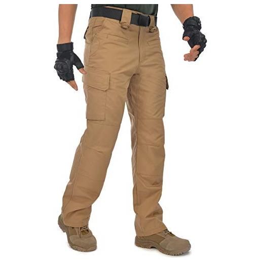 HARD LAND impermeabile pantaloni tattici militari uomo ripstop pantaloni da viaggio trekking con cinturino elastico marrone coyote taglia 32w×32l