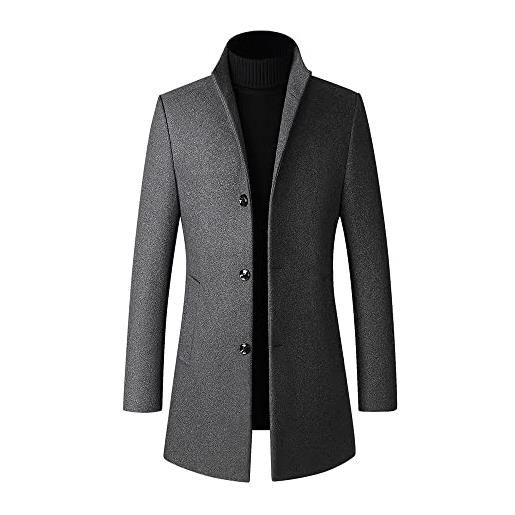 YOUTHUP cappotto da uomo in lana slim fit cappotto lungo e lungo di transizione cappotto invernale casual primaverile