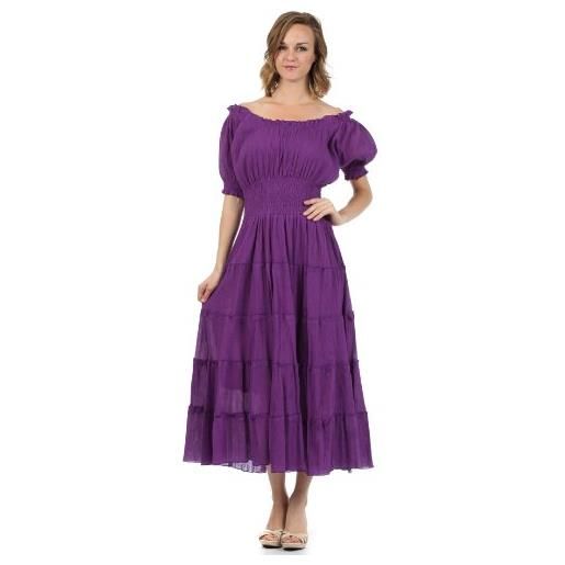 Sakkas 3702 vestito in cotone bohemien rinascimentale in cotone - viola/taglia unica