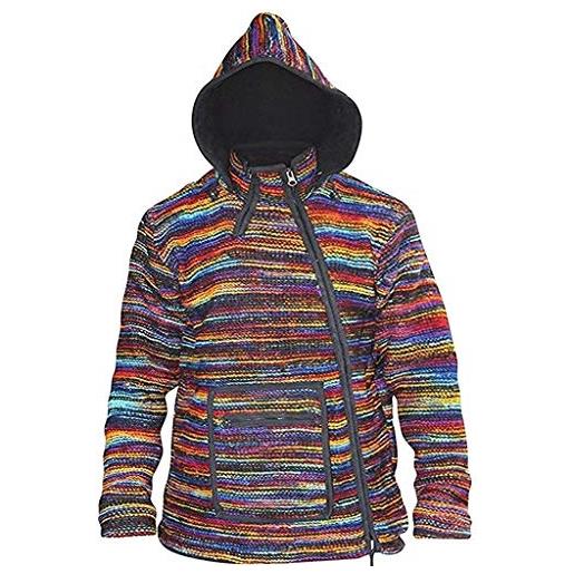 SHOPOHOLIC FASHION giacca hippie lanosa multicolore con cappuccio e tintura a cravatta da uomo, nero, m