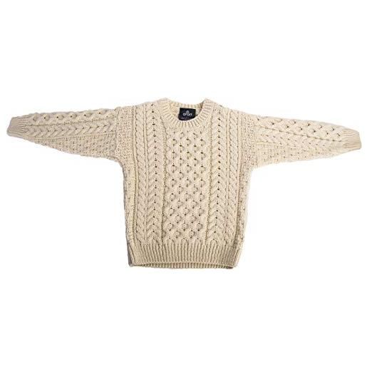 Aran Woollen Mills carraig donn Aran Woollen Mills - maglione irlandese per bambini, 100% lana merino taglio a girocollo naturale l