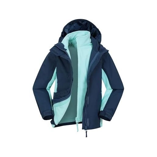 Mountain Warehouse lightning, giacca impermeabile 3 in 1 da bambino - cuciture nastrate, cappuccio rimovibile e interno in pile - per escursioni, invernale blu 2-3 anni