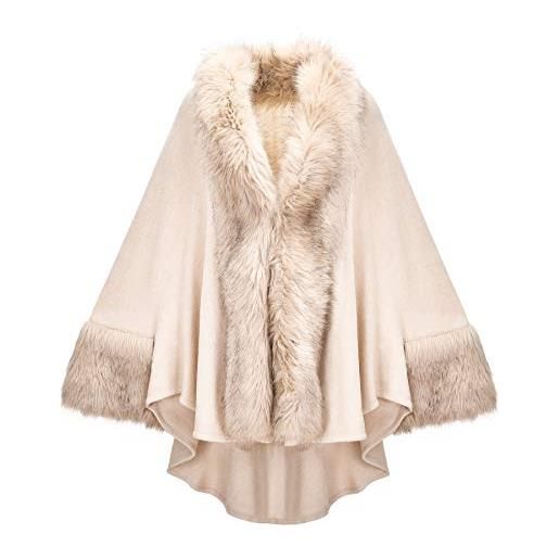 ZLYC - cappotto da donna in pelliccia sintetica calda, con rivestimento in strato di cardigan bianco etichettalia unica