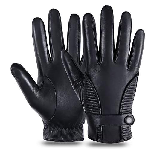 GSG SINCE 1998 gsg guanti di vera pelle da uomo con fodera in cashmere touchscreen guanti invernali in pelle di pecora di lusso nero medium