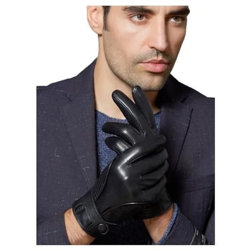 GSG SINCE 1998 gsg guanti di vera pelle da uomo con fodera in cashmere touchscreen guanti invernali in pelle di pecora di lusso nero medium