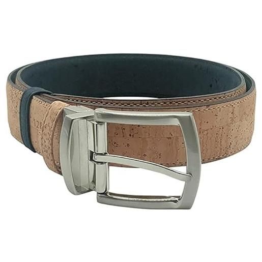 Kork-Deko cintura in sughero | cintura reversibile in sughero | bicolore in beige e blu | cintura naturale moderna con fibbia argentata | cintura reversibile in sughero | unisex | varie misure, beige. , 105 cm