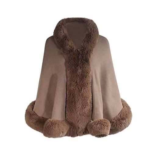 ZLYC scialle di pelliccia sintetica invernale da donna stola caldo mantello avvolgente, grigio, taglia unica