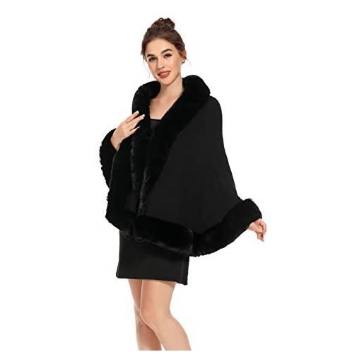 ZLYC scialle invernale da donna in finta pelliccia, mantello avvolgente caldo, dip dye viola, etichettalia unica
